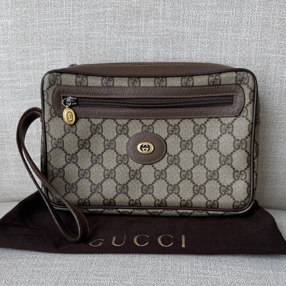 Gucci Handbags - Gucci Brown coated canvas vintage wristlet clutch